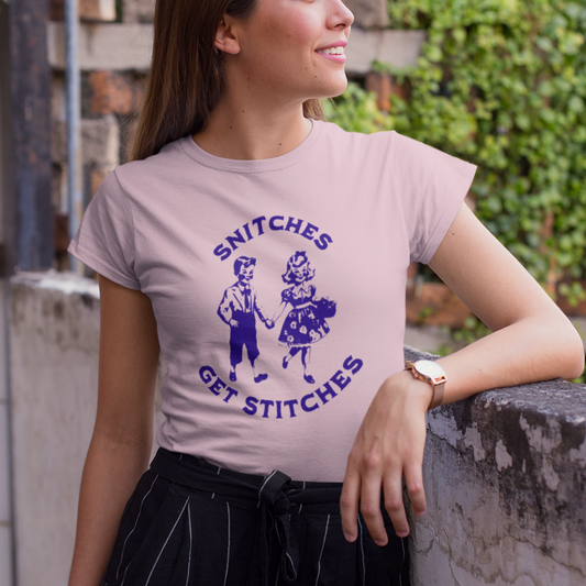 Vintage 'Snitches Get Stitches' Design on Bella Canvas 3001 | 7 Color Options Unisex Jersey Short Sleeve Tee