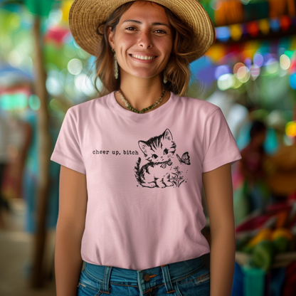 Unisex Bella Canvas T-Shirt with Kitten & "Cheer Up, Bitch" Design - 6 Colors