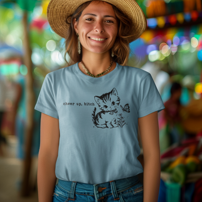 Unisex Bella Canvas T-Shirt with Kitten & "Cheer Up, Bitch" Design - 6 Colors