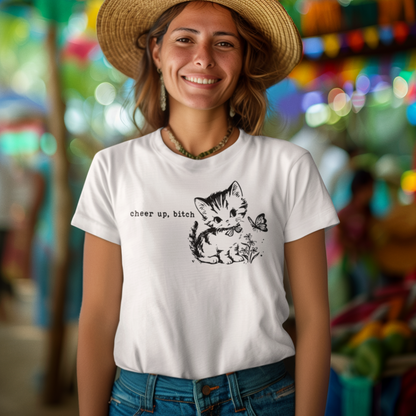 Unisex Bella Canvas T-Shirt with Kitten & "Cheer Up, Bitch" Design - 6 Colors