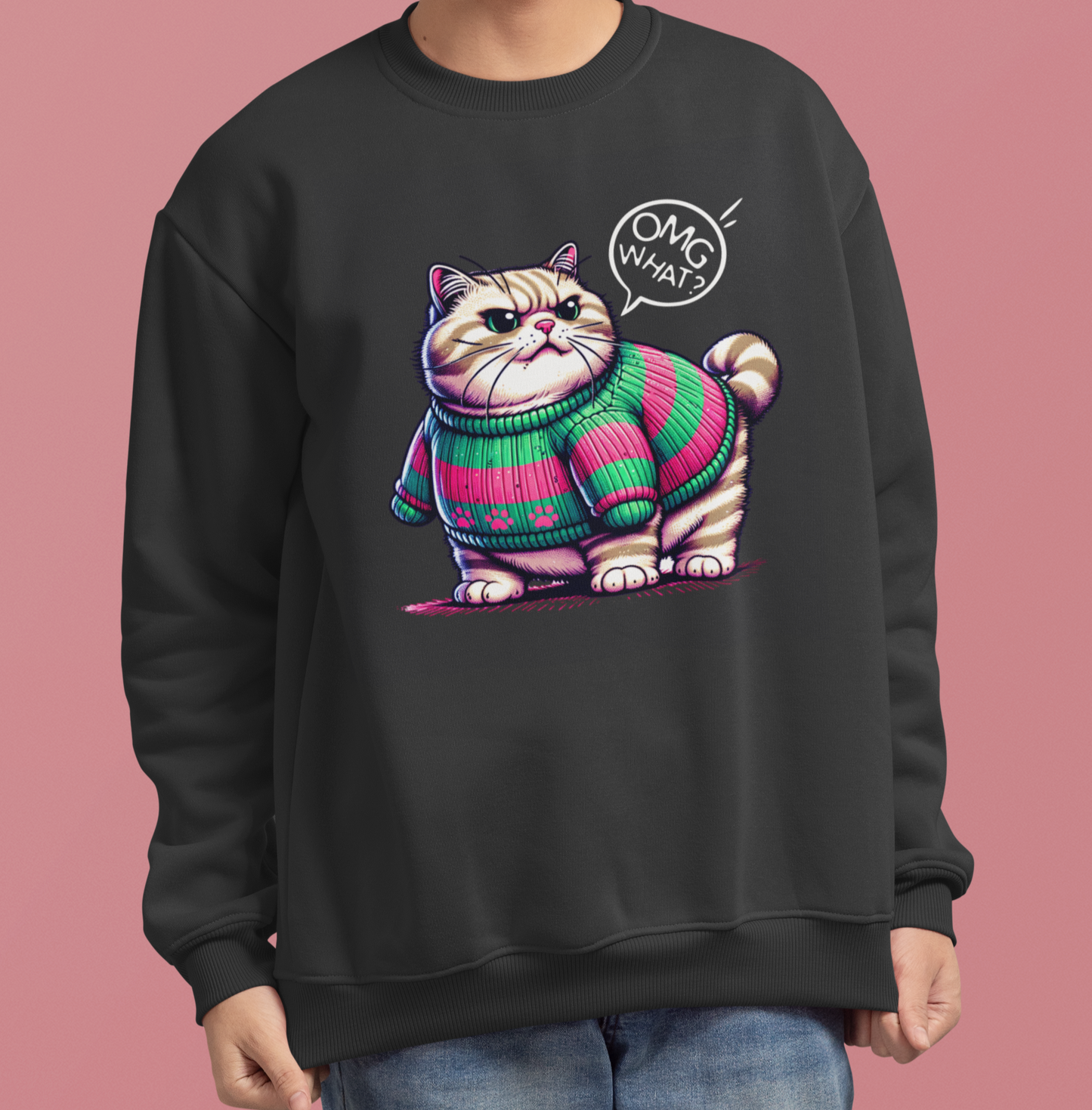 Grumpy Fat Cat Sweatshirt: OMG, WHAT? Unisex Heavy Blend™ Crewneck