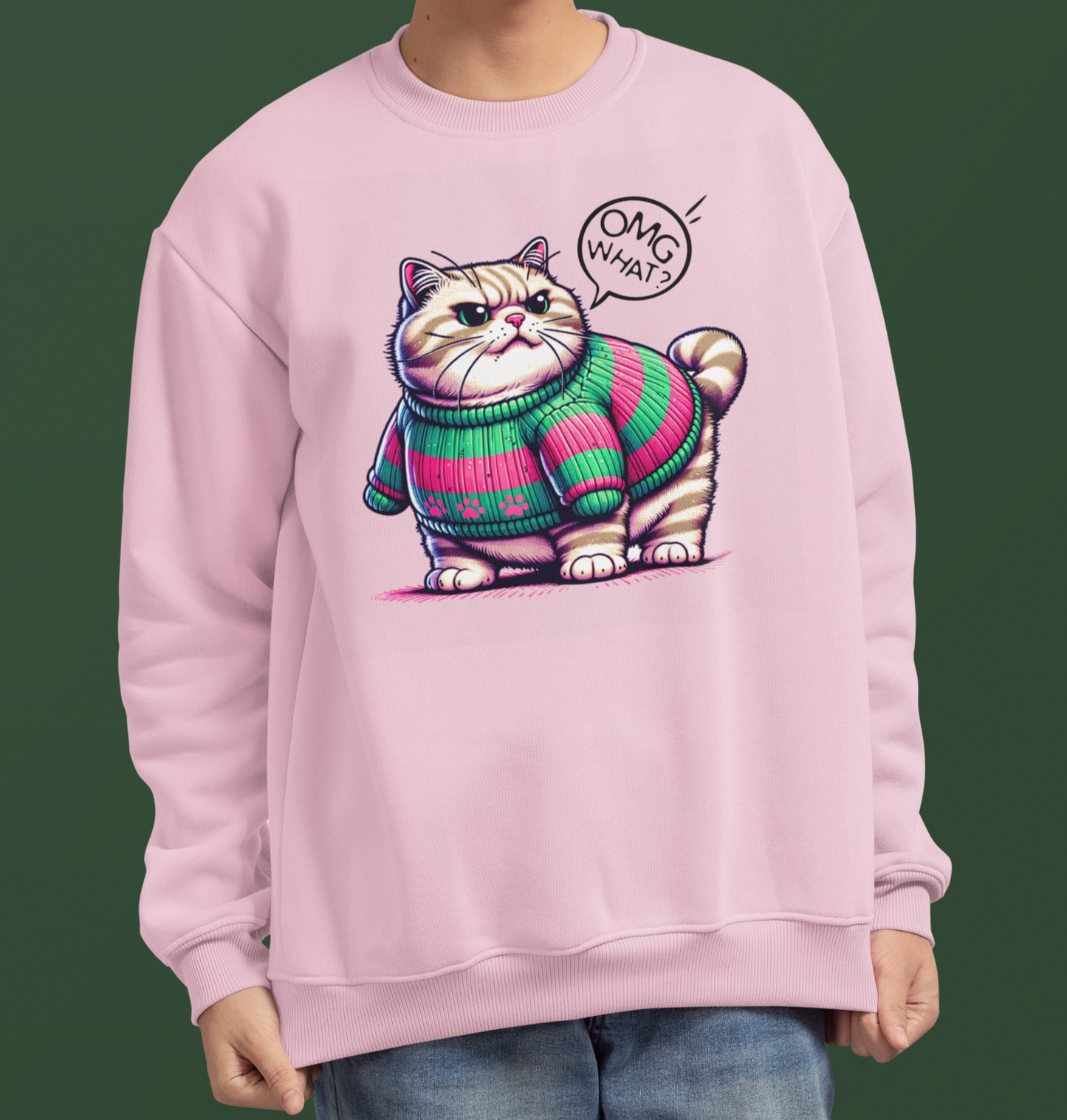 Grumpy Fat Cat Sweatshirt: OMG, WHAT? Unisex Heavy Blend™ Crewneck