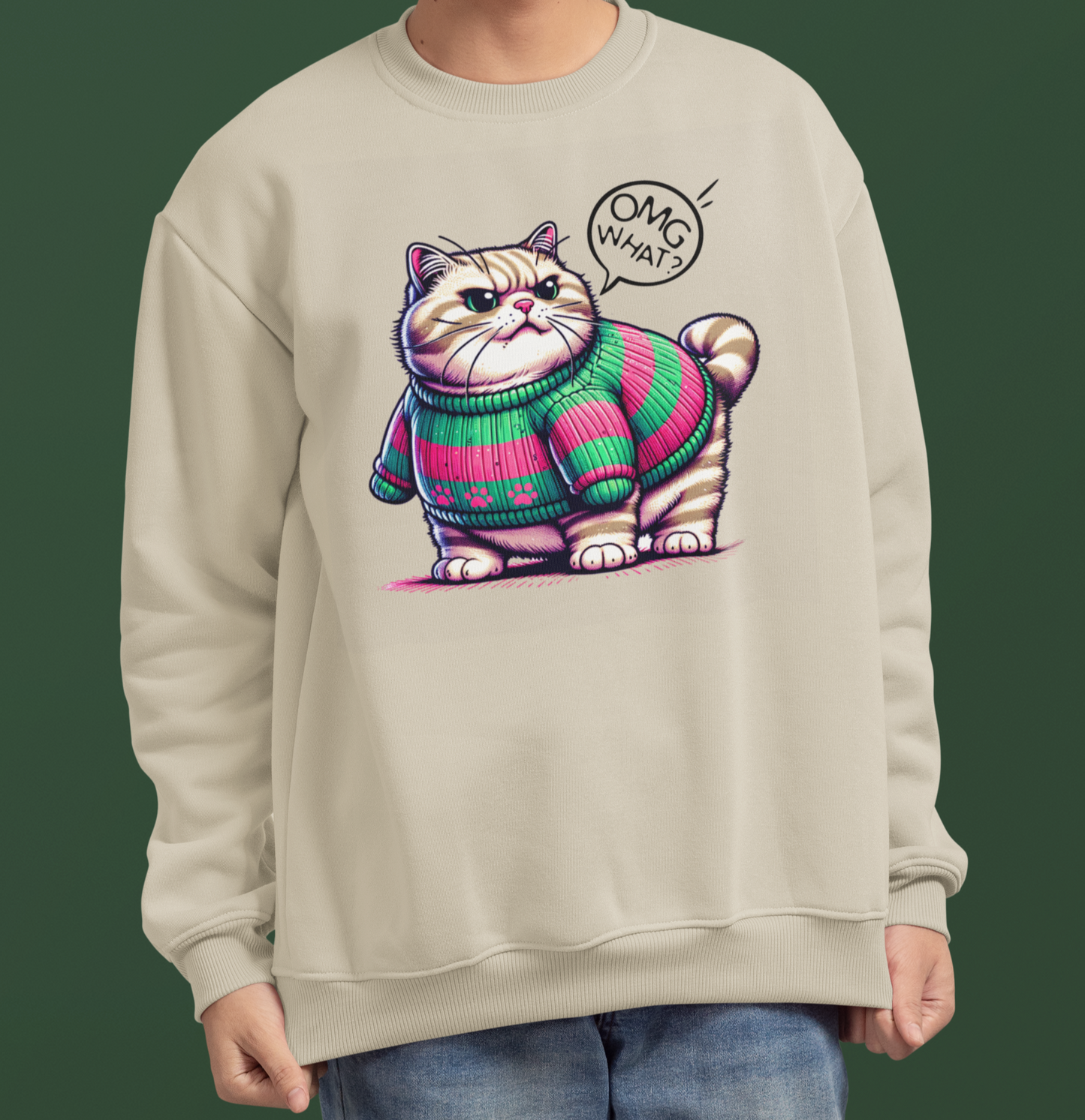 Grumpy Fat Cat Sweatshirt: OMG, WHAT? Unisex Heavy Blend™ Crewneck