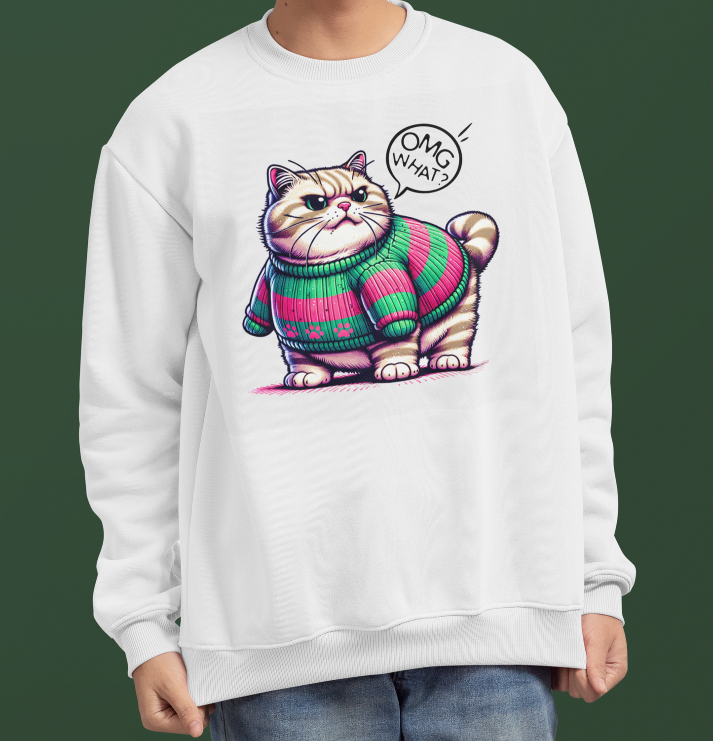 Grumpy Fat Cat Sweatshirt: OMG, WHAT? Unisex Heavy Blend™ Crewneck