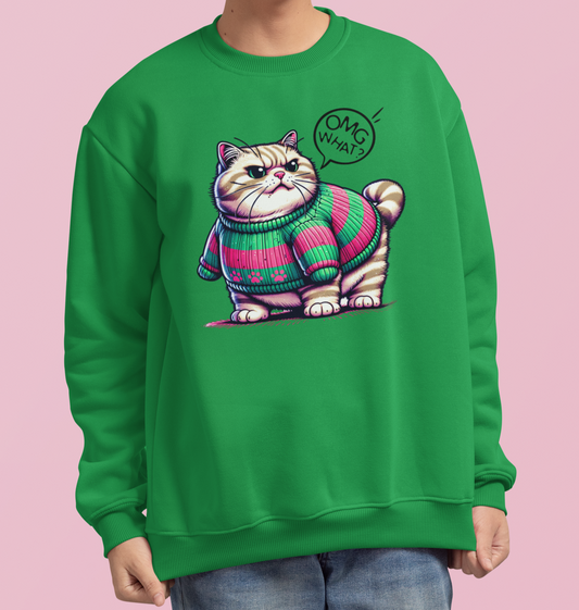 Grumpy Fat Cat Sweatshirt: OMG, WHAT? Unisex Heavy Blend™ Crewneck