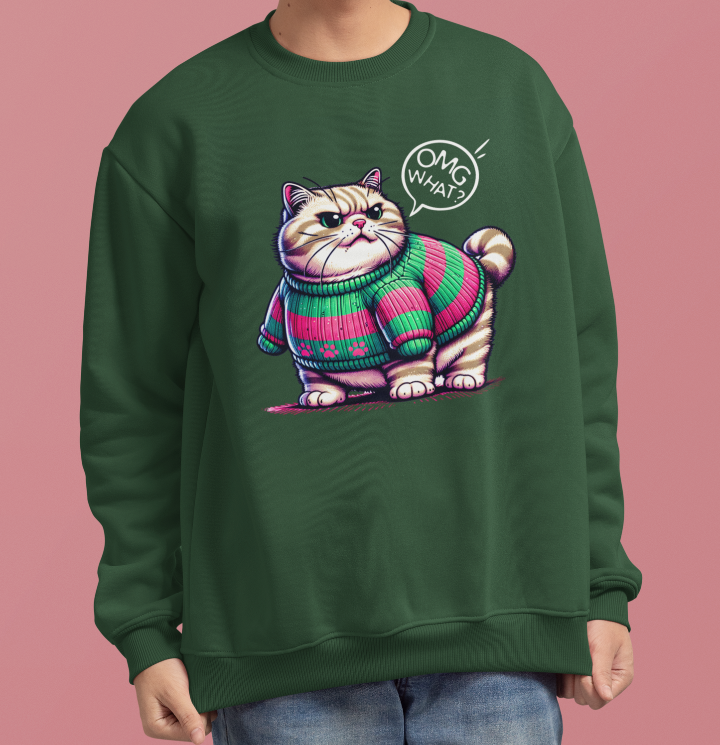 Grumpy Fat Cat Sweatshirt: OMG, WHAT? Unisex Heavy Blend™ Crewneck