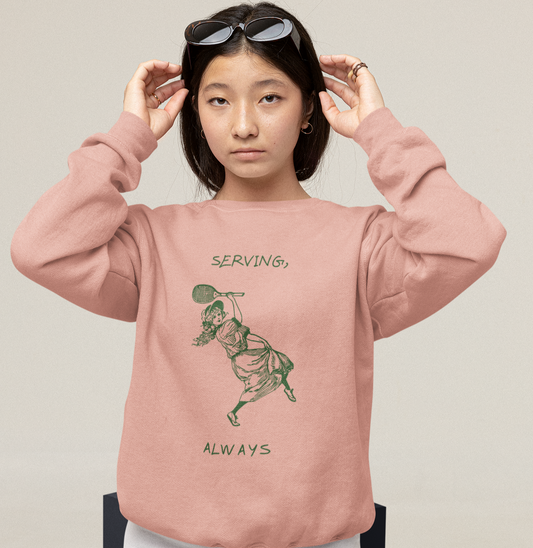 "Always Serving" Vintage Tennis Design Lightweight Unisex Comfort Colors Sweatshirt - Perfect for Summer Beach Weather