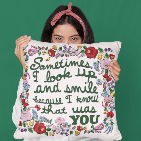 Smile & Remember Spun Polyester Grief Pillow | Comforting Cushion for Fond Reflections available in 4 sizes