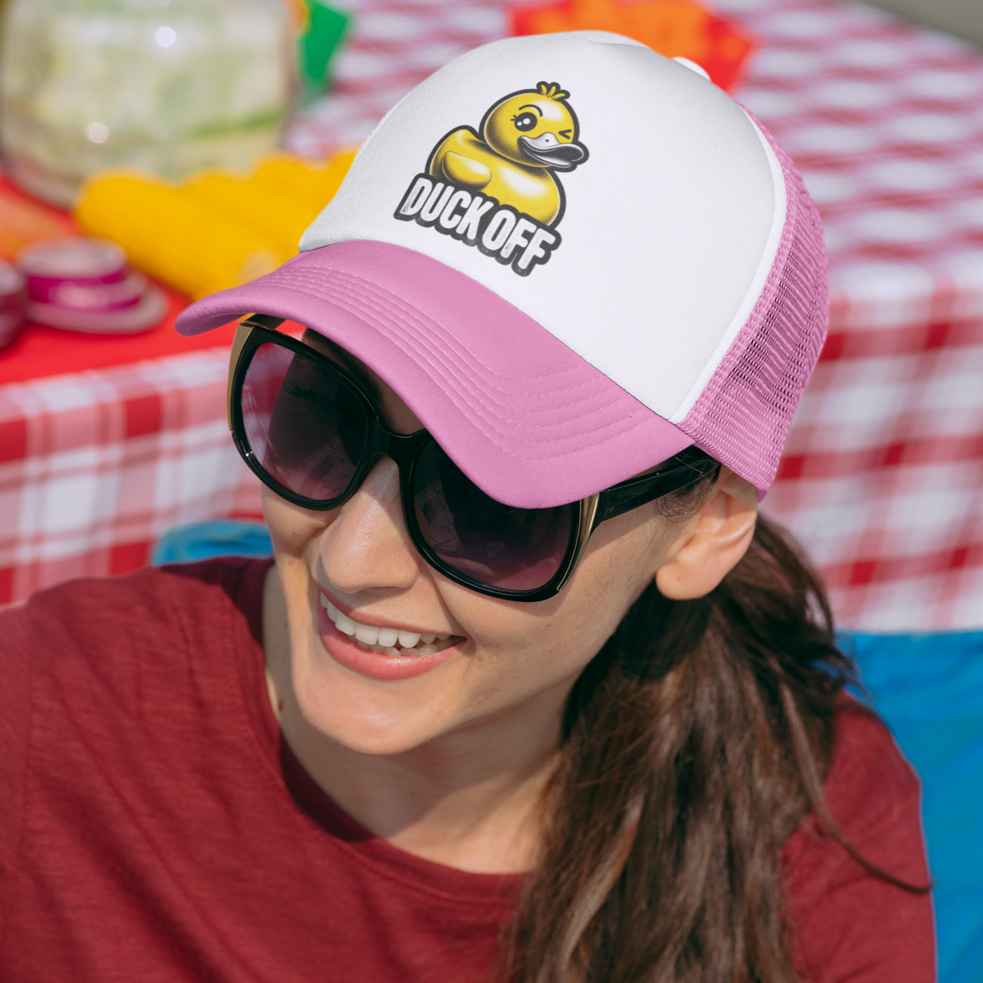 Stay Cool and Sassy at the Lake with Our Fun Summer 'Duck Off' Trucker's Hat in 4 Vibrant Colors