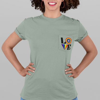 Retro LOVE Gay Pride Unisex Garment-Dyed Pocket T-Shirt in 8n colors