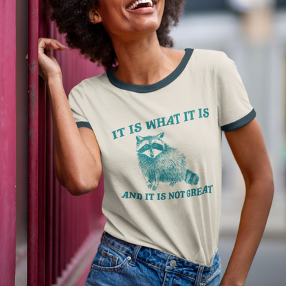 Turquoise Raccoon Design Surrendering to Life's Quirks - Next Level Ringer T-shirt 3604