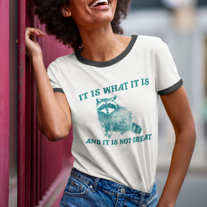 Turquoise Raccoon Design Surrendering to Life's Quirks - Next Level Ringer T-shirt 3604