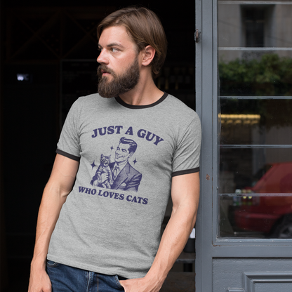 Retro Just A Guy Who Loves Cats: Next Level 3604 Unisex Ringer T-Shirt