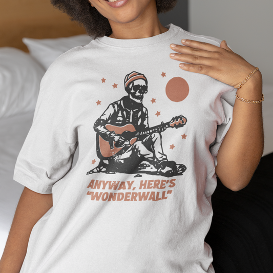 Hipster Skeleton Guitarist Tee: Anyway, Here is 'Wonderwall' Unisex Garment-Dyed T-shirt