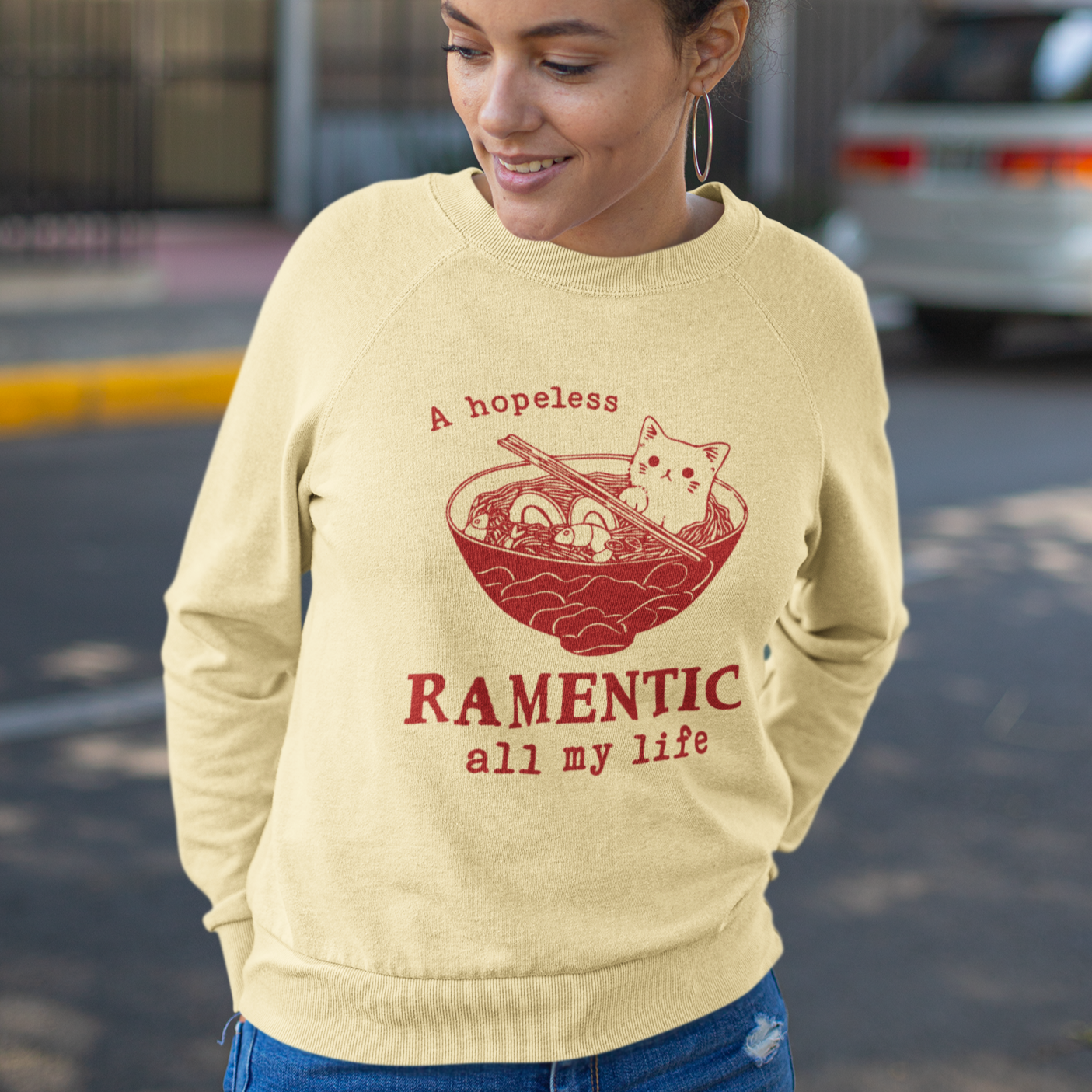 Hopeless Ramentic Cat Lightweight Sweatshirt - Comfort Colors Unisex Sweatshirt in 7 Colors