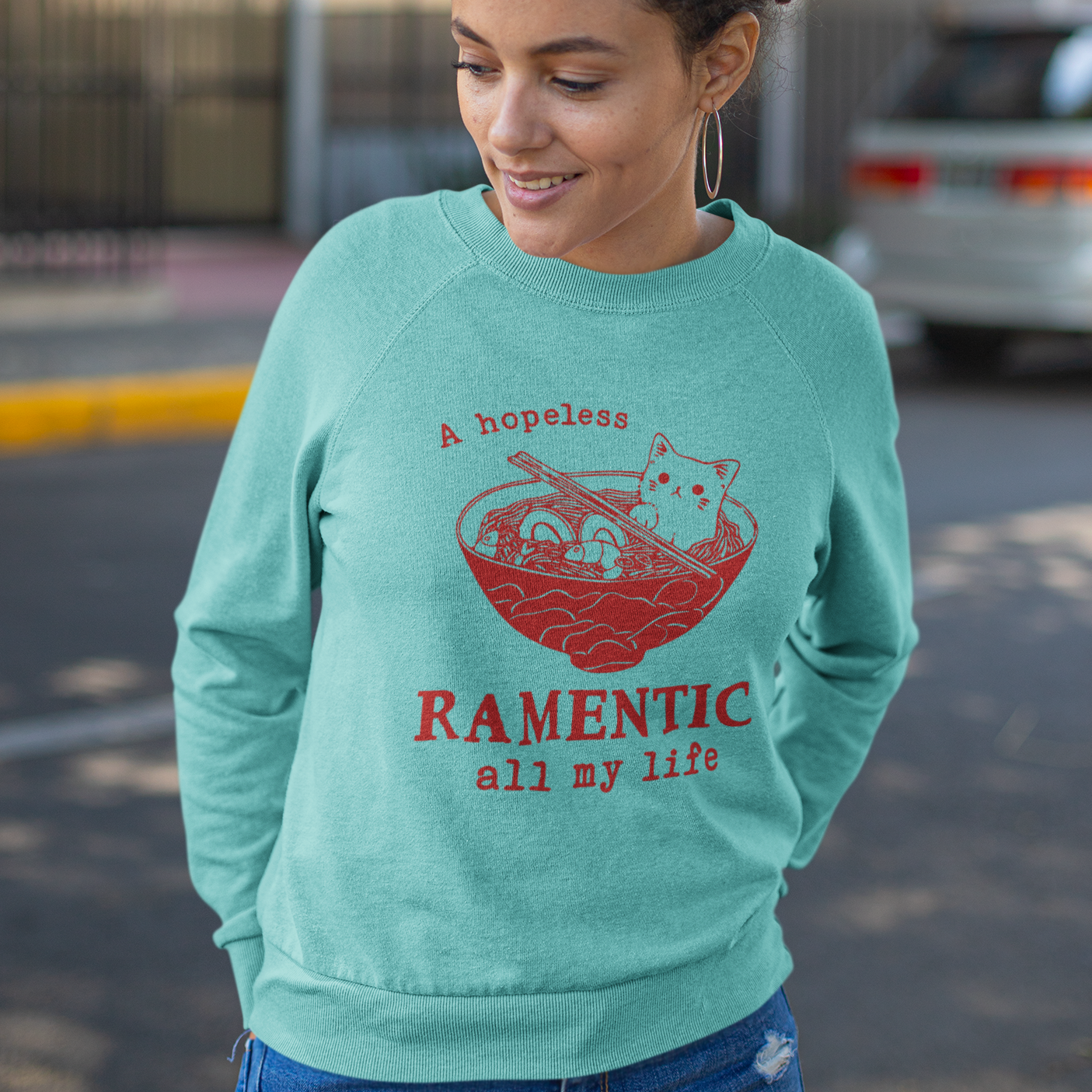 Hopeless Ramentic Cat Lightweight Sweatshirt - Comfort Colors Unisex Sweatshirt in 7 Colors