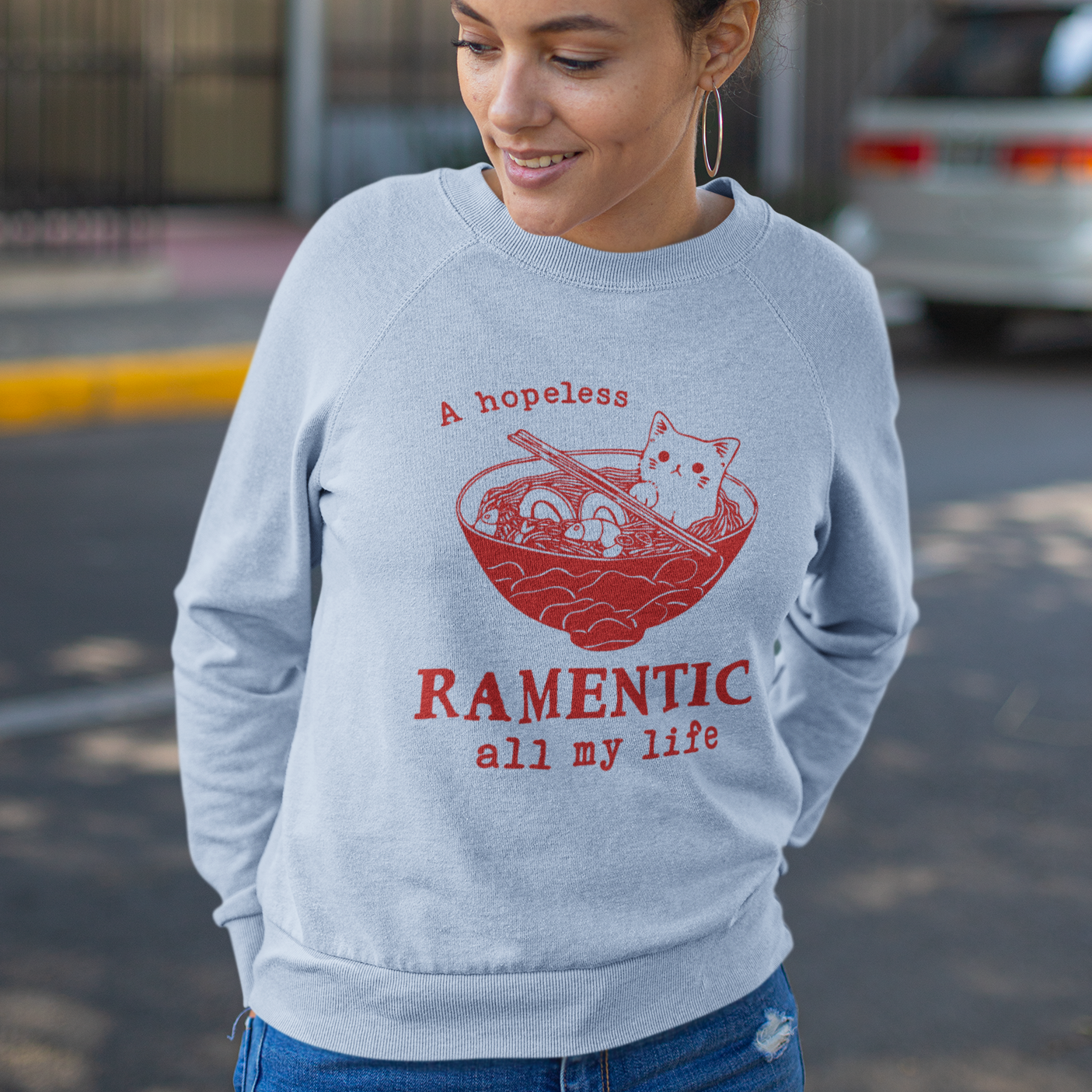 Hopeless Ramentic Cat Lightweight Sweatshirt - Comfort Colors Unisex Sweatshirt in 7 Colors