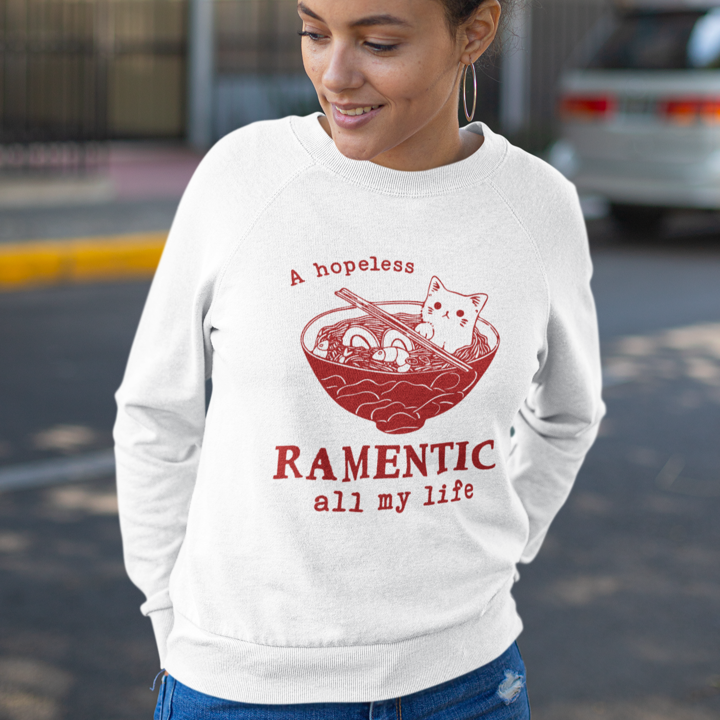 Hopeless Ramentic Cat Lightweight Sweatshirt - Comfort Colors Unisex Sweatshirt in 7 Colors