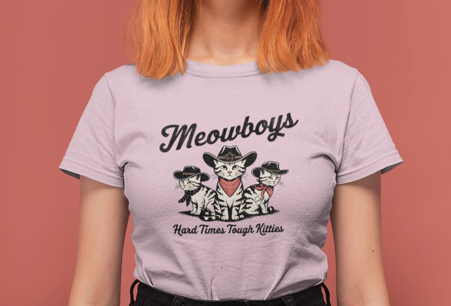 Meowboys: Hard Times Tough Kitties - Unisex Bella Canvas 3001 Cat Lover's Tee in 5 Fall Colors