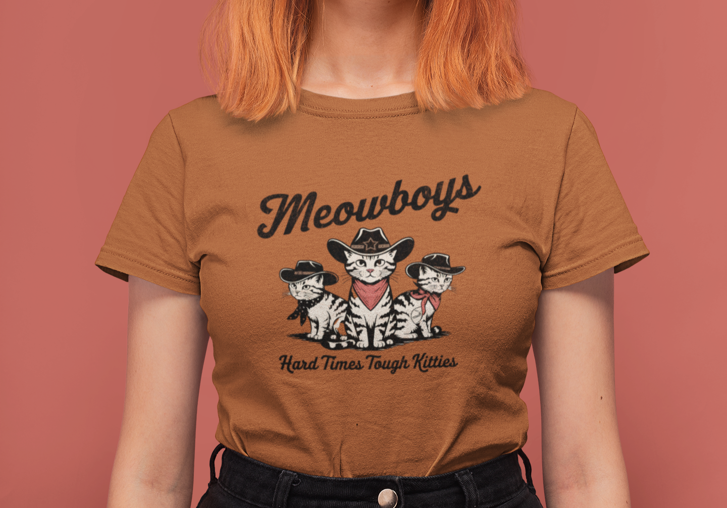 Meowboys: Hard Times Tough Kitties - Unisex Bella Canvas 3001 Cat Lover's Tee in 5 Fall Colors