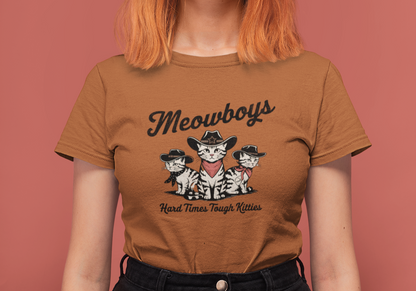 Meowboys: Hard Times Tough Kitties - Unisex Bella Canvas 3001 Cat Lover's Tee in 5 Fall Colors