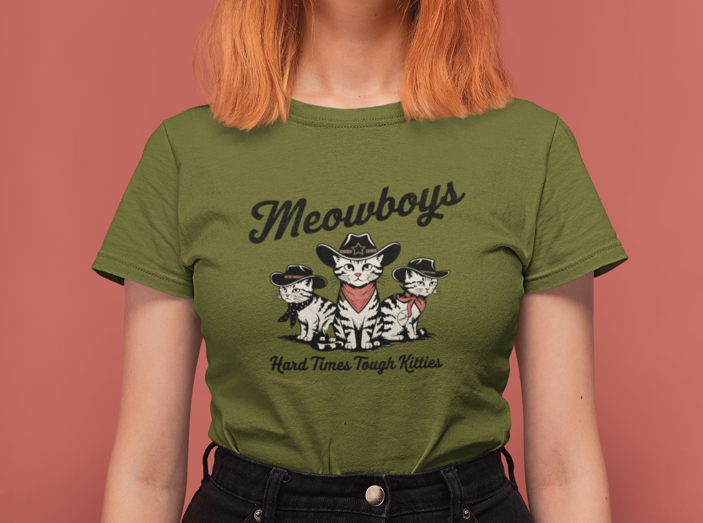 Meowboys: Hard Times Tough Kitties - Unisex Bella Canvas 3001 Cat Lover's Tee in 5 Fall Colors