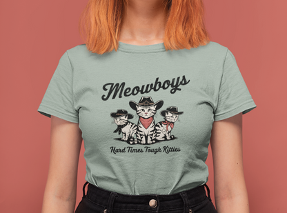 Meowboys: Hard Times Tough Kitties - Unisex Bella Canvas 3001 Cat Lover's Tee in 5 Fall Colors