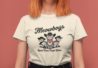 Meowboys: Hard Times Tough Kitties - Unisex Bella Canvas 3001 Cat Lover's Tee in 5 Fall Colors