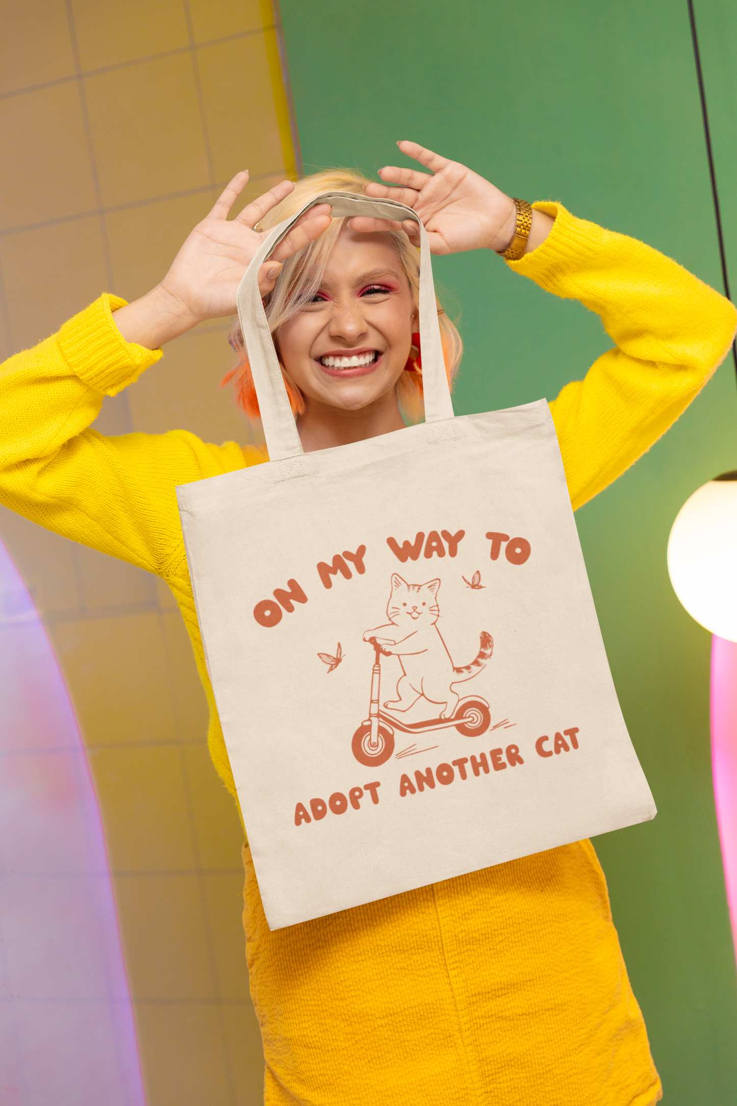 Cotton Canvas Tote Bag - Adopt Another Cat Cute Design