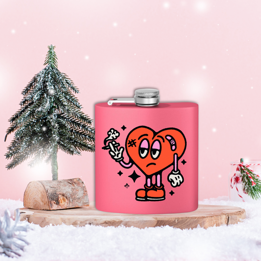 Pink Smoking Heart Flask, 6oz Insulated Stainless Steel