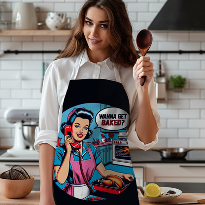 Retro 50s Housewife Cannabis Polyester Canvas Apron | Let's Get Baked! 5-Color Straps